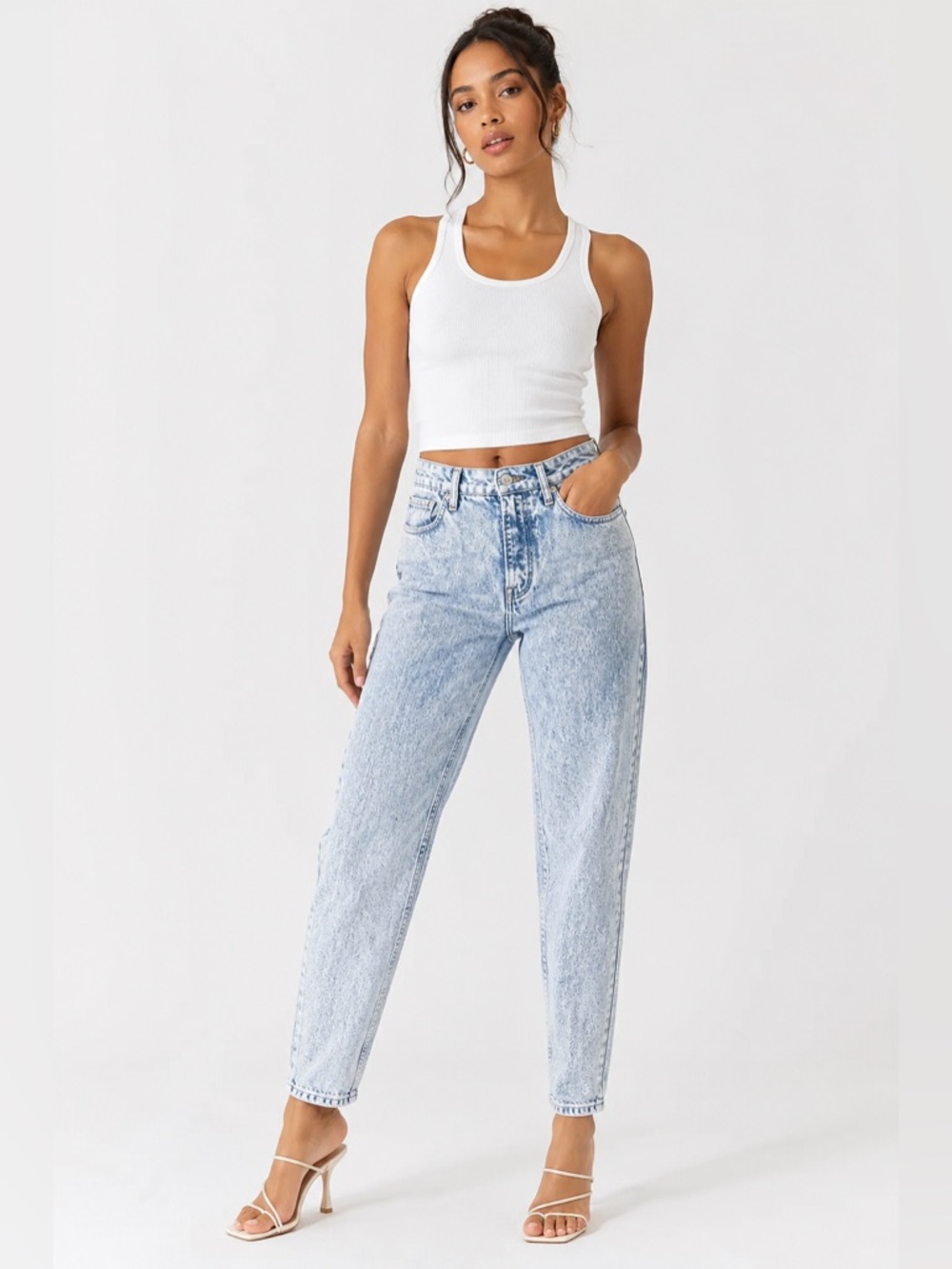 Good American Good Curve Acid Wash High Rise Mom Jeans 4/27 Tapered Denim Y2K